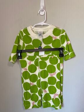 New Hanna Andersson Green Apple Short John Pajama Set Size 8